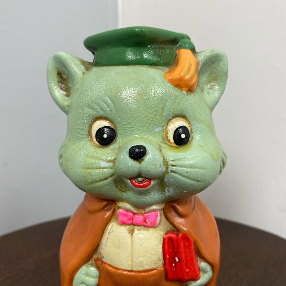 Vintage Norleans Graduation Cat Ceramic Bank Japan Kitchy - Picture 2 of 8